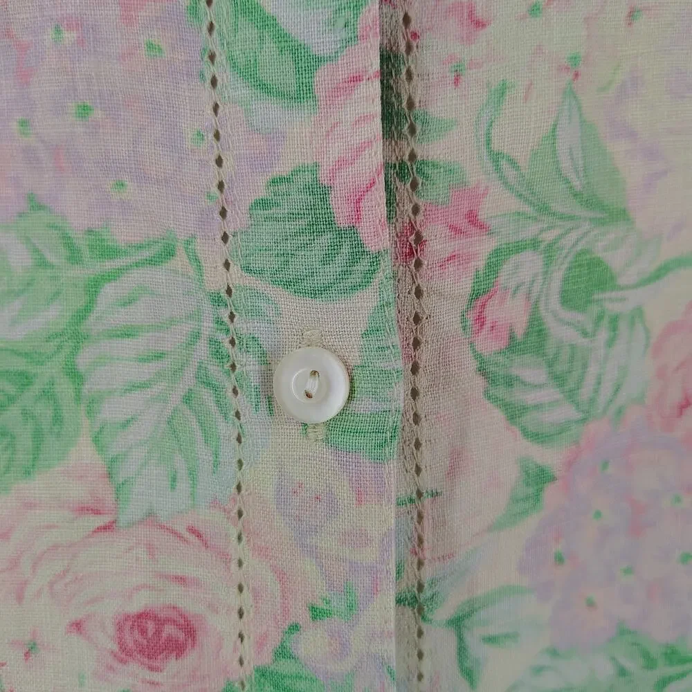 Vintage Lauren Ralph Lauren 100% Linen Floral Button-Front Skirt FLAW Size 8